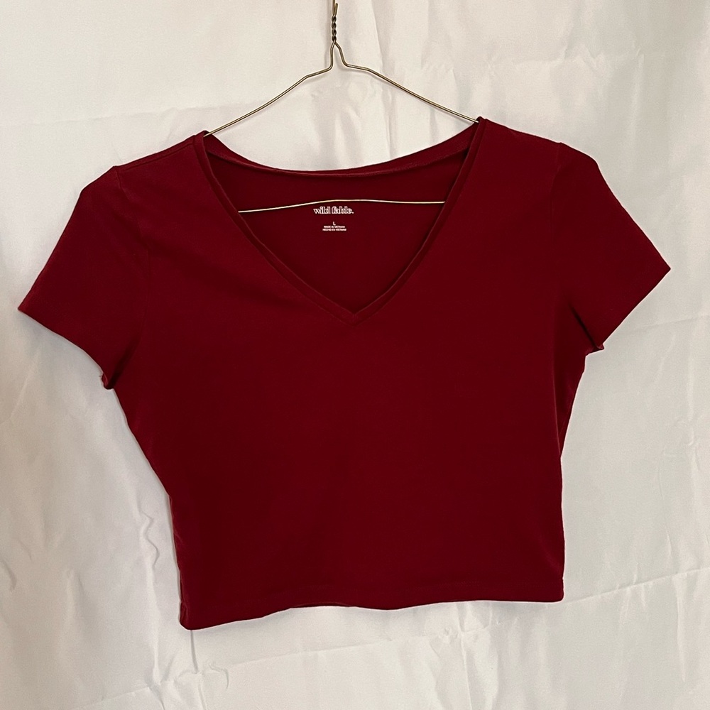 Wild Fable Burgundy V-Neck Crop Top EUC soft and comfortable - Picture 4 of 5